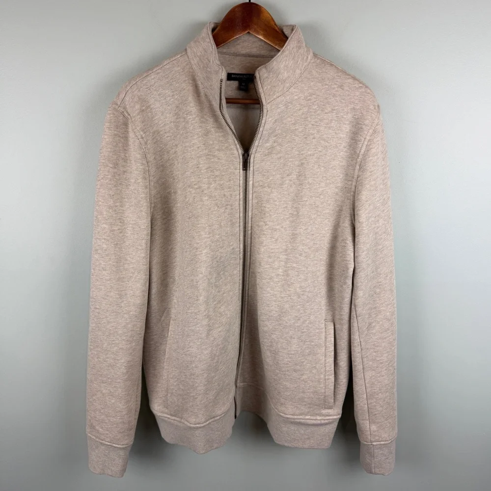 Banana Republic Men's Oatmeal Beige Zip-Up Sweater Jacket size Medium Preppy